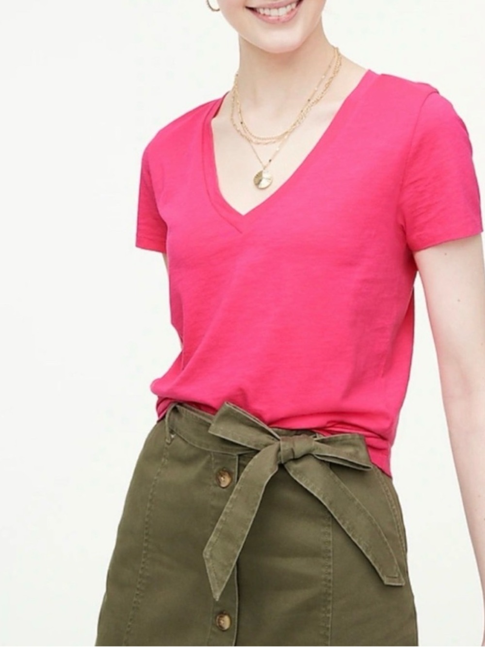 J. Crew Women’s V-Neck Short Sleeve Tee 100% Cotton, Brickish color, Small